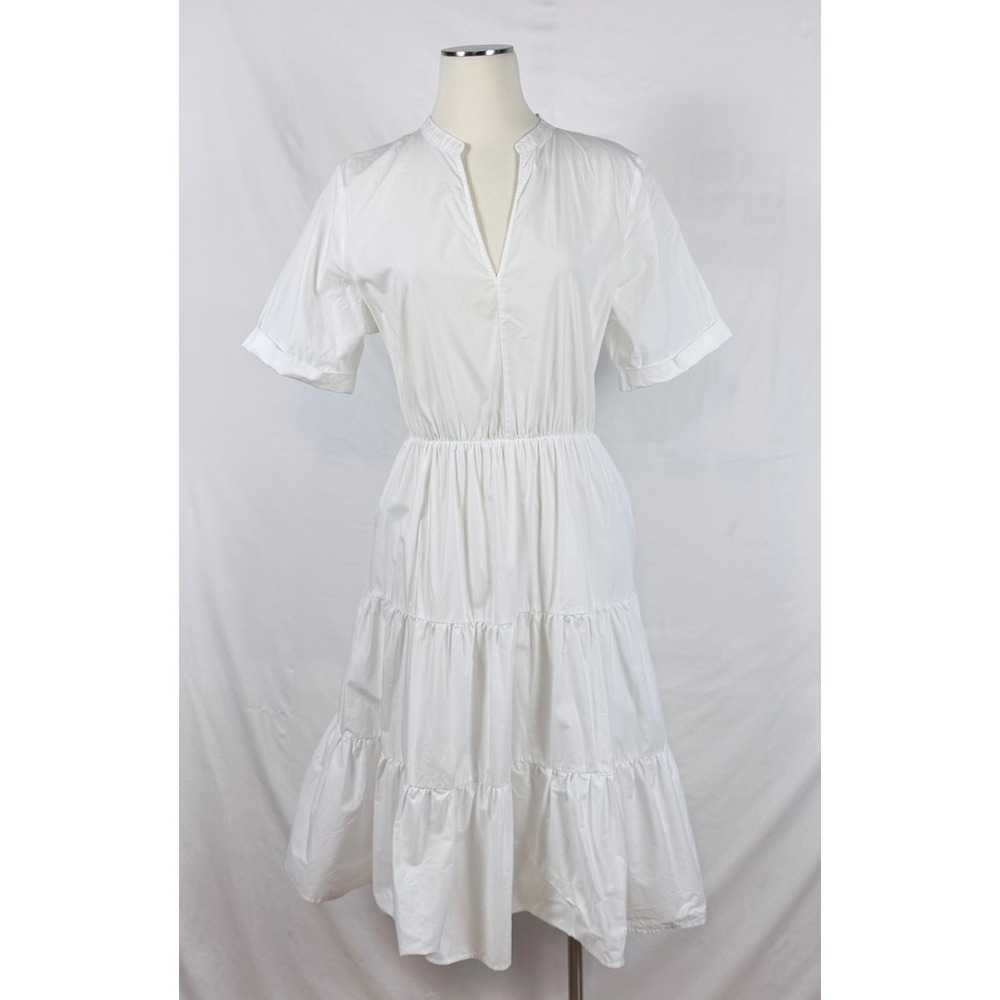 Who What Wear White Cotton Tiered Midi Poplin Dress L Summer Beach Chic Casual